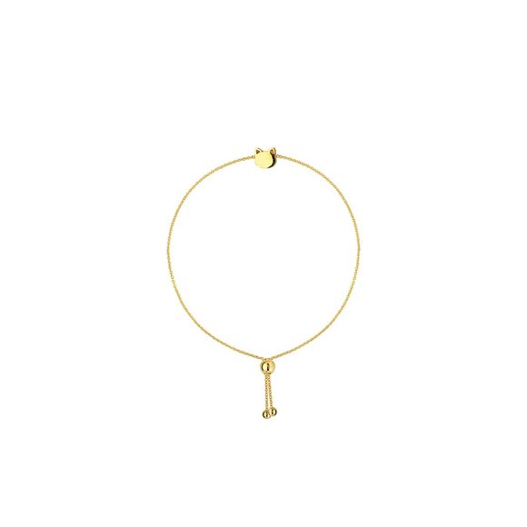 14K Solid Gold Mini Kitty Cat Head Bolo Bracelet